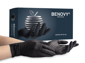 BENOVY Nitrile MultiColor BS Перчатки нитриловые особопрочные текстурированные на пальцах черные, Китай, 50 пар