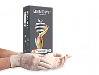 BENOVY Latex Powdered ST Перчатки латексные текстурированные на пальцах опудренные цвет натуральный, Таиланд, 50 пар