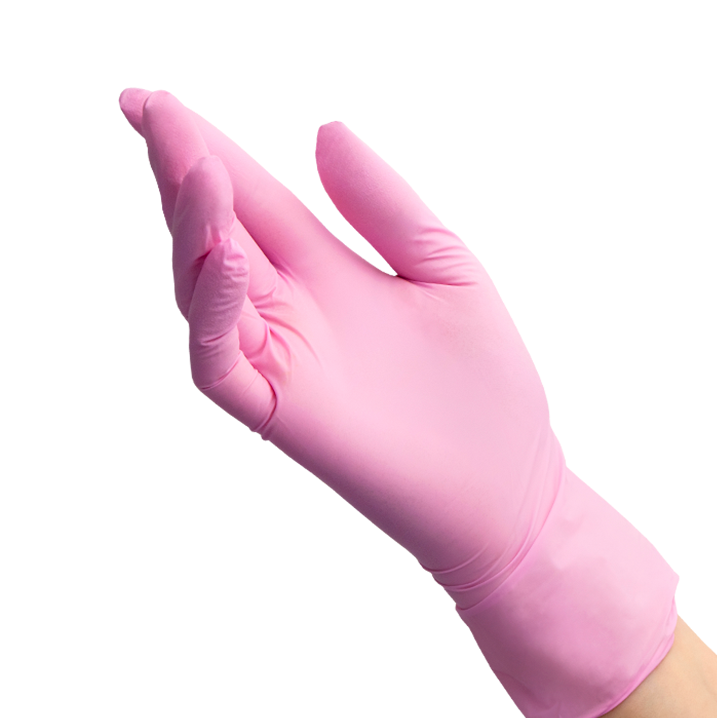 BENOVY Nitrile MultiColor Перчатки нитриловые текстурированные на пальцах розовые, Малайзия, 50 пар