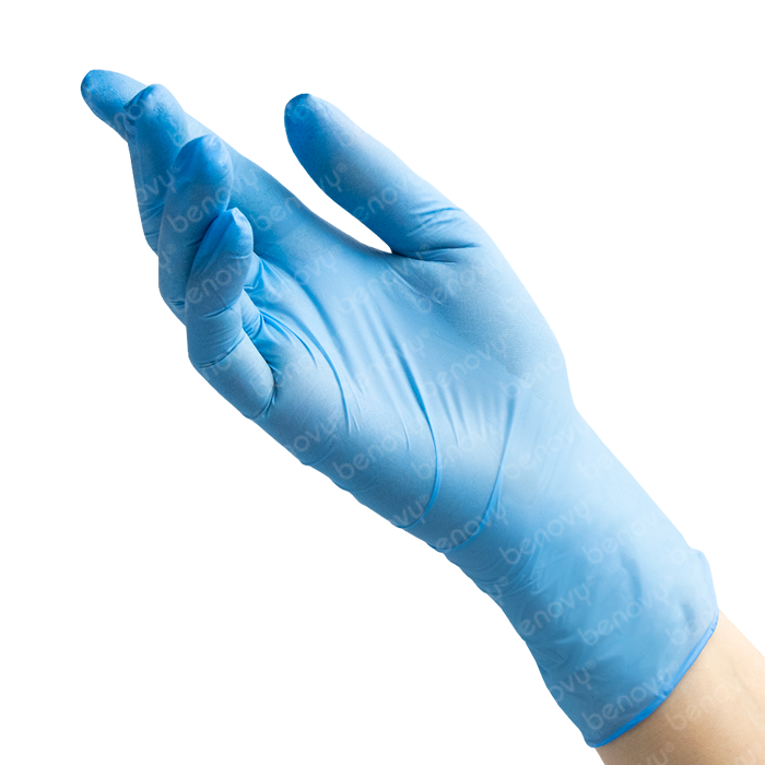 BENOVY Nitrile Chlorinated  BS Перчатки нитриловые текстурированные на пальцах голубые, Китай, 50 пар
