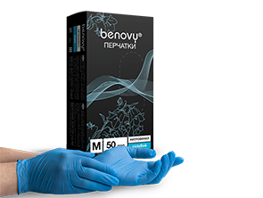 BENOVY Nitrovinyl перчатки нитровиниловые, гладкие, голубые
