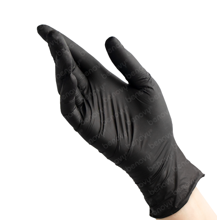 BENOVY Nitrile Multicolor BS Перчатки нитриловые тестурированные на пальцах черные, Китай, 50 пар