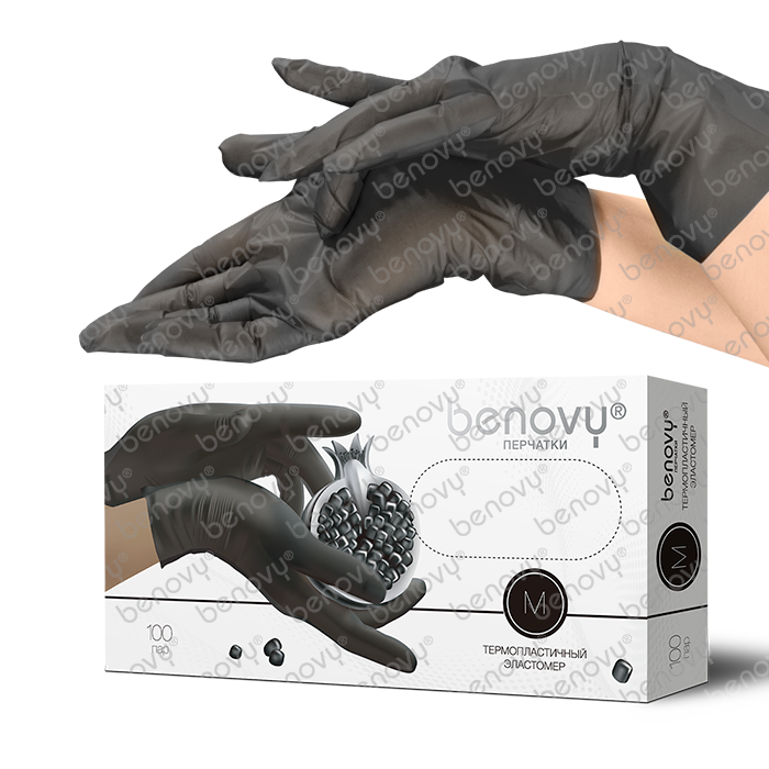 BENOVY TPE перчатки из термопластичного эластомера черные 