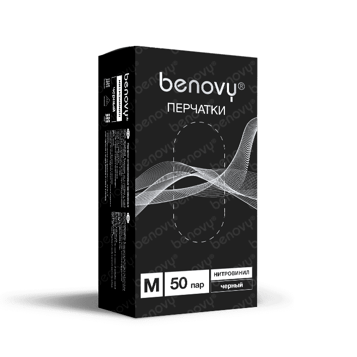 BENOVY Nitrovinyl перчатки нитровиниловые, гладкие, чёрные