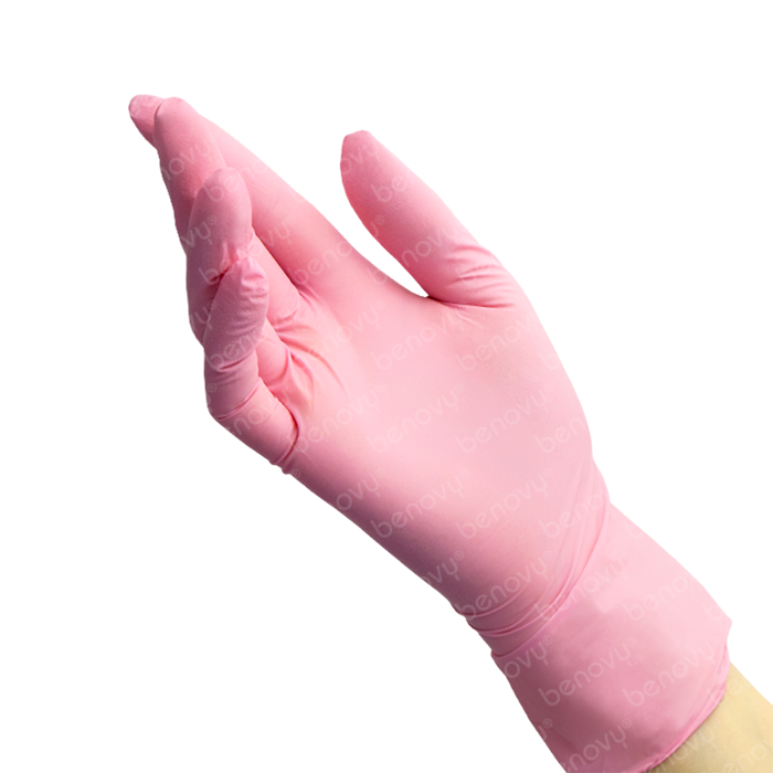 BENOVY Nitrile MultiColor HC Перчатки нитриловые текстурированные на пальцах розовые, Таиланд, 50 пар