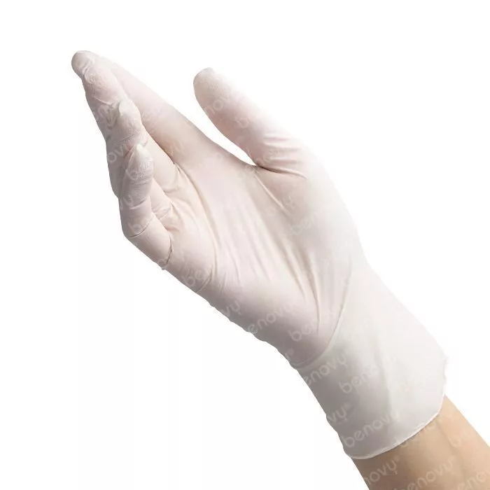 BENOVY Nitrile Multicolor перчатки нитриловые техстурированные на пальцах белые, Малайзия, 50 пар