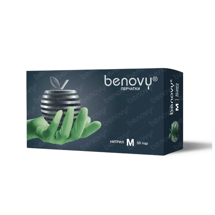 BENOVY Nitrile MultiColor Перчатки нитриловые текстурированные на пальцах зеленые, Малайзия, 50 пар