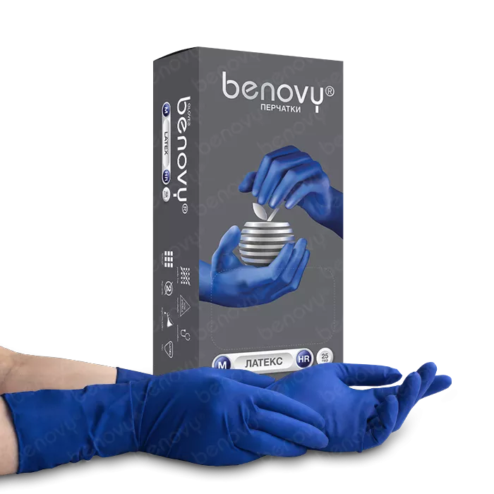 BENOVY Latex High Risk Перчатки латексные смотровые повышенной прочности, Таиланд, 25 пар