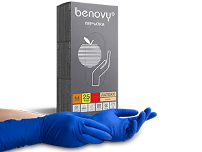 Перчатки латексные смотровые BENOVY Latex High Risk повышенной прочности